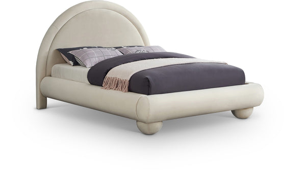 Meridian Furniture Madrid Art Deco Arched Full Bed Plush Velvet Upholstered Sculptural Headboard for Bedroom Cream MadridCream-F