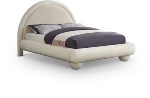 Meridian Furniture Madrid Art Deco Arched Velvet King Bed Sculptural Headboard Eucalyptus Wood Elegant Bedroom Cream MadridCream-K