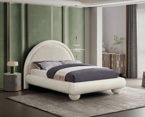 Meridian Furniture Madrid Art Deco Arched Velvet King Bed Sculptural Headboard Eucalyptus Wood Elegant Bedroom Cream MadridCream-K