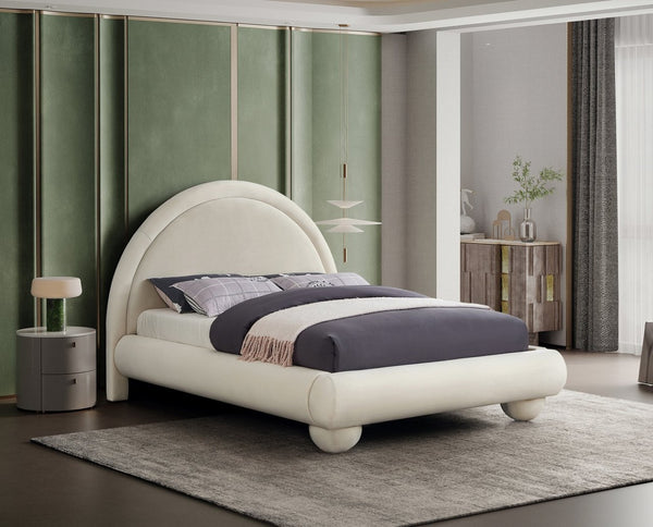 Meridian Furniture Madrid Art Deco Arched Velvet King Bed Sculptural Headboard Eucalyptus Wood Elegant Bedroom Cream MadridCream-K