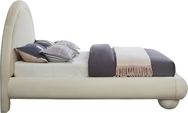 Meridian Furniture Madrid Art Deco Arched Velvet King Bed Sculptural Headboard Eucalyptus Wood Elegant Bedroom Cream MadridCream-K