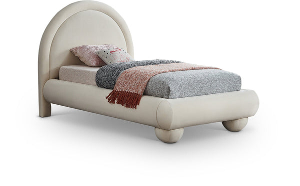 Meridian Furniture Madrid Art Deco Arched Twin Bed Plush Velvet Upholstered Sculptural Frame for Stylish Bedrooms Cream MadridCream-T