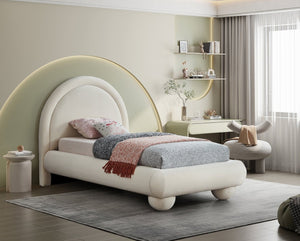 Meridian Furniture Madrid Art Deco Arched Twin Bed Plush Velvet Upholstered Sculptural Frame for Stylish Bedrooms Cream MadridCream-T