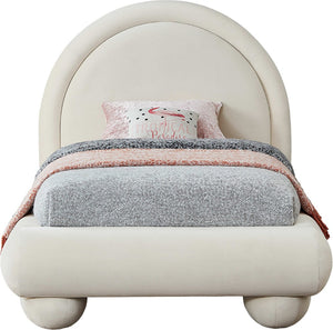 Meridian Furniture Madrid Art Deco Arched Twin Bed Plush Velvet Upholstered Sculptural Frame for Stylish Bedrooms Cream MadridCream-T