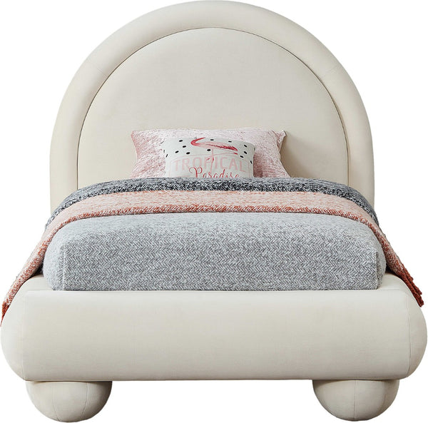 Meridian Furniture Madrid Art Deco Arched Twin Bed Plush Velvet Upholstered Sculptural Frame for Stylish Bedrooms Cream MadridCream-T