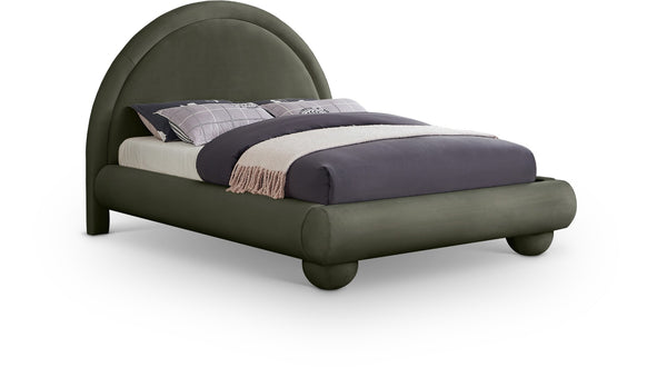 Meridian Furniture Madrid Art Deco Arched Full Bed Plush Velvet Upholstered Sculptural Headboard for Bedroom Green MadridGreen-F