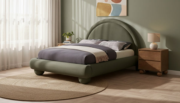 Meridian Furniture Madrid Art Deco Arched Full Bed Plush Velvet Upholstered Sculptural Headboard for Bedroom Green MadridGreen-F