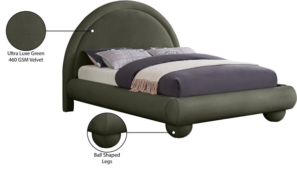 Meridian Furniture Madrid Arched Velvet Queen Bed Art Deco Sculpted Headboard Elegant Bedroom Centerpiece Green MadridGreen-Q