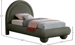 Meridian Furniture Madrid Art Deco Arched Twin Bed Plush Velvet Upholstered Sculptural Frame for Stylish Bedrooms Green MadridGreen-T
