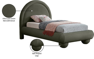 Meridian Furniture Madrid Art Deco Arched Twin Bed Plush Velvet Upholstered Sculptural Frame for Stylish Bedrooms Green MadridGreen-T