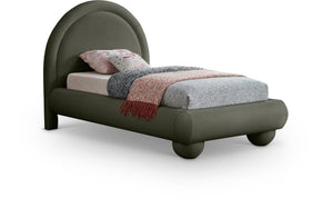 Meridian Furniture Madrid Art Deco Arched Twin Bed Plush Velvet Upholstered Sculptural Frame for Stylish Bedrooms Green MadridGreen-T