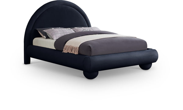 Meridian Furniture Madrid Art Deco Arched Full Bed Plush Velvet Upholstered Sculptural Headboard for Bedroom Navy MadridNavy-F
