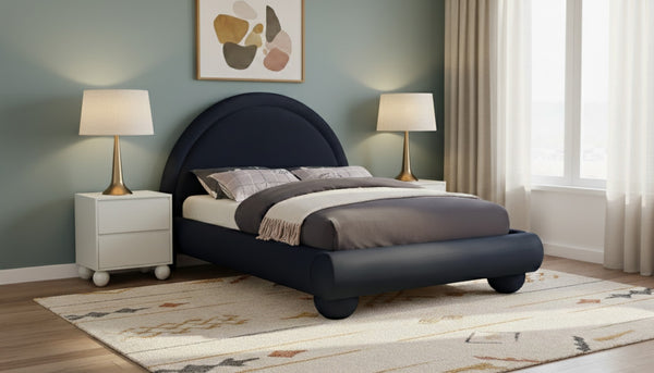 Meridian Furniture Madrid Art Deco Arched Full Bed Plush Velvet Upholstered Sculptural Headboard for Bedroom Navy MadridNavy-F