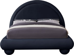 Meridian Furniture Madrid Art Deco Arched Full Bed Plush Velvet Upholstered Sculptural Headboard for Bedroom Navy MadridNavy-F