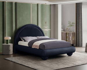 Meridian Furniture Madrid Art Deco Arched Velvet King Bed Sculptural Headboard Eucalyptus Wood Elegant Bedroom Navy MadridNavy-K
