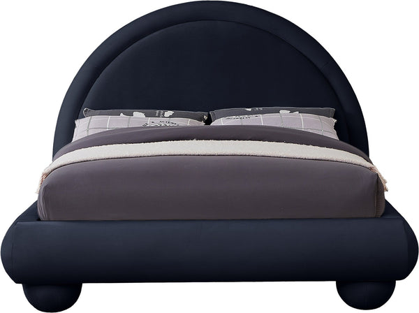 Meridian Furniture Madrid Art Deco Arched Velvet King Bed Sculptural Headboard Eucalyptus Wood Elegant Bedroom Navy MadridNavy-K