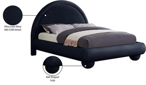 Meridian Furniture Madrid Arched Velvet Queen Bed Art Deco Sculpted Headboard Elegant Bedroom Centerpiece Navy MadridNavy-Q