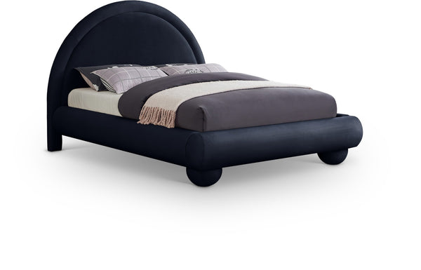 Meridian Furniture Madrid Arched Velvet Queen Bed Art Deco Sculpted Headboard Elegant Bedroom Centerpiece Navy MadridNavy-Q