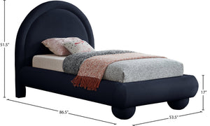 Meridian Furniture Madrid Art Deco Arched Twin Bed Plush Velvet Upholstered Sculptural Frame for Stylish Bedrooms Navy MadridNavy-T