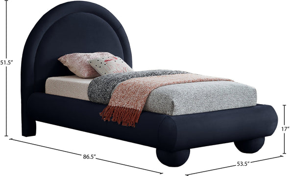 Meridian Furniture Madrid Art Deco Arched Twin Bed Plush Velvet Upholstered Sculptural Frame for Stylish Bedrooms Navy MadridNavy-T