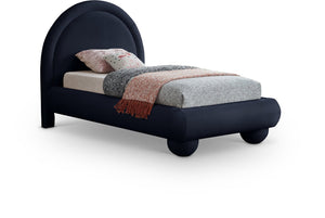 Meridian Furniture Madrid Art Deco Arched Twin Bed Plush Velvet Upholstered Sculptural Frame for Stylish Bedrooms Navy MadridNavy-T