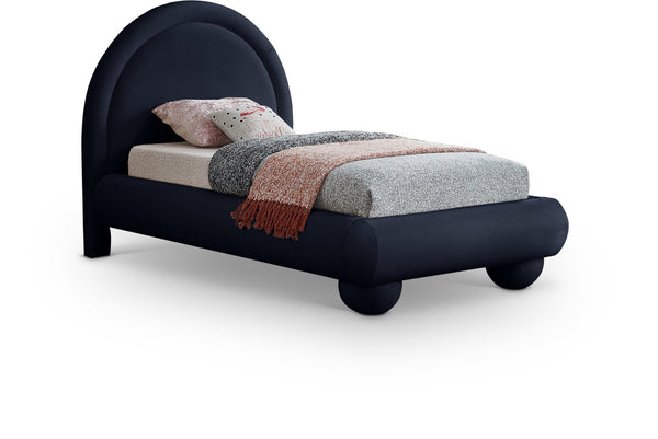 Meridian Furniture Madrid Art Deco Arched Twin Bed Plush Velvet Upholstered Sculptural Frame for Stylish Bedrooms Navy MadridNavy-T