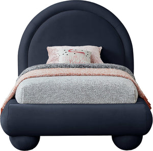 Meridian Furniture Madrid Art Deco Arched Twin Bed Plush Velvet Upholstered Sculptural Frame for Stylish Bedrooms Navy MadridNavy-T