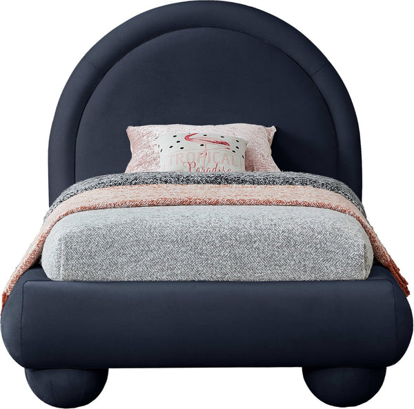 Meridian Furniture Madrid Art Deco Arched Twin Bed Plush Velvet Upholstered Sculptural Frame for Stylish Bedrooms Navy MadridNavy-T