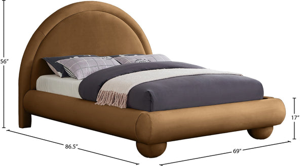 Meridian Furniture Madrid Art Deco Arched Full Bed Plush Velvet Upholstered Sculptural Headboard for Bedroom Saddle MadridSaddle-F