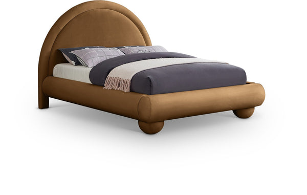 Meridian Furniture Madrid Art Deco Arched Full Bed Plush Velvet Upholstered Sculptural Headboard for Bedroom Saddle MadridSaddle-F