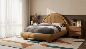 Meridian Furniture Madrid Art Deco Arched Full Bed Plush Velvet Upholstered Sculptural Headboard for Bedroom Saddle MadridSaddle-F