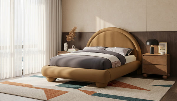 Meridian Furniture Madrid Art Deco Arched Full Bed Plush Velvet Upholstered Sculptural Headboard for Bedroom Saddle MadridSaddle-F