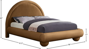 Meridian Furniture Madrid Art Deco Arched Velvet King Bed Sculptural Headboard Eucalyptus Wood Elegant Bedroom Saddle MadridSaddle-K