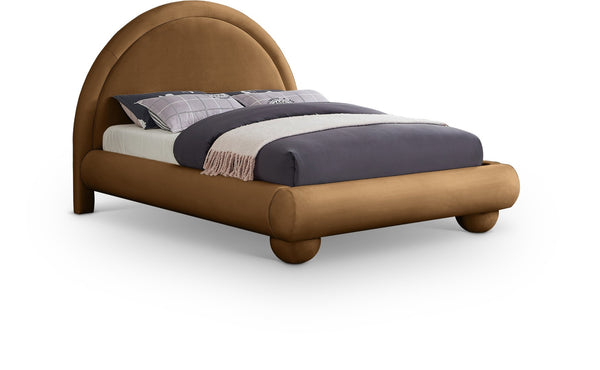 Meridian Furniture Madrid Art Deco Arched Velvet King Bed Sculptural Headboard Eucalyptus Wood Elegant Bedroom Saddle MadridSaddle-K