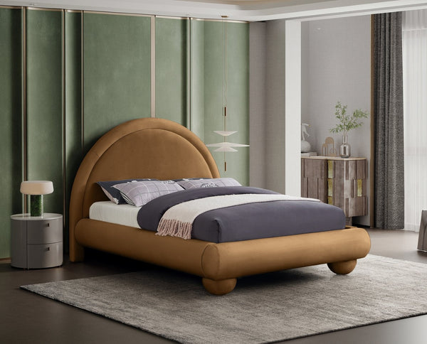 Meridian Furniture Madrid Art Deco Arched Velvet King Bed Sculptural Headboard Eucalyptus Wood Elegant Bedroom Saddle MadridSaddle-K