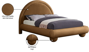 Meridian Furniture Madrid Arched Velvet Queen Bed Art Deco Sculpted Headboard Elegant Bedroom Centerpiece Saddle MadridSaddle-Q