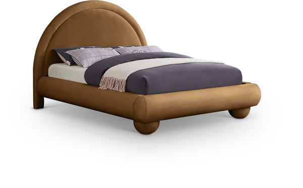 Meridian Furniture Madrid Arched Velvet Queen Bed Art Deco Sculpted Headboard Elegant Bedroom Centerpiece Saddle MadridSaddle-Q
