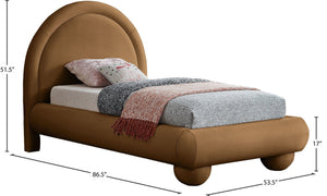 Meridian Furniture Madrid Art Deco Arched Twin Bed Plush Velvet Upholstered Sculptural Frame for Stylish Bedrooms Saddle MadridSaddle-T