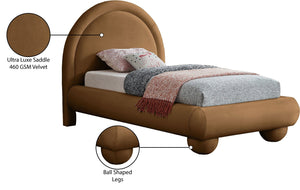 Meridian Furniture Madrid Art Deco Arched Twin Bed Plush Velvet Upholstered Sculptural Frame for Stylish Bedrooms Saddle MadridSaddle-T