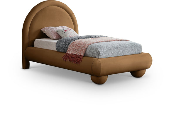 Meridian Furniture Madrid Art Deco Arched Twin Bed Plush Velvet Upholstered Sculptural Frame for Stylish Bedrooms Saddle MadridSaddle-T