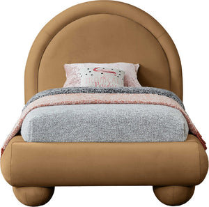 Meridian Furniture Madrid Art Deco Arched Twin Bed Plush Velvet Upholstered Sculptural Frame for Stylish Bedrooms Saddle MadridSaddle-T