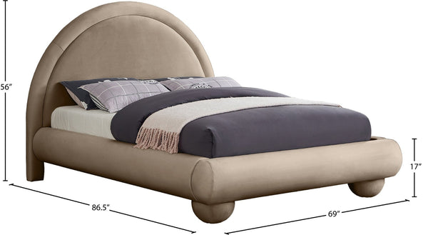 Meridian Furniture Madrid Art Deco Arched Full Bed Plush Velvet Upholstered Sculptural Headboard for Bedroom Taupe MadridTaupe-F