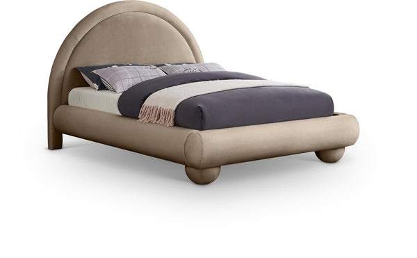 Meridian Furniture Madrid Art Deco Arched Full Bed Plush Velvet Upholstered Sculptural Headboard for Bedroom Taupe MadridTaupe-F