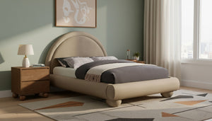Meridian Furniture Madrid Art Deco Arched Full Bed Plush Velvet Upholstered Sculptural Headboard for Bedroom Taupe MadridTaupe-F