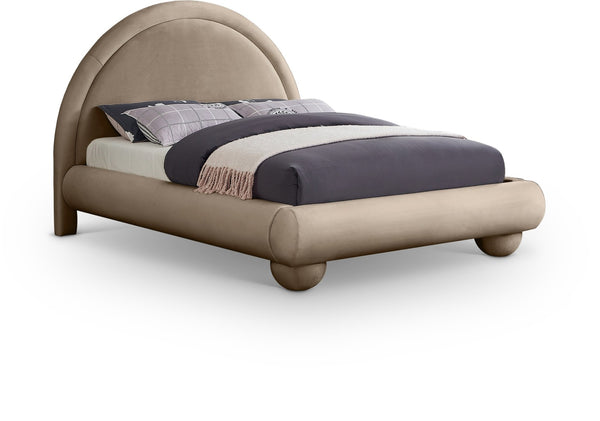 Meridian Furniture Madrid Art Deco Arched Velvet King Bed Sculptural Headboard Eucalyptus Wood Elegant Bedroom Taupe MadridTaupe-K