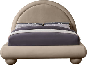 Meridian Furniture Madrid Art Deco Arched Velvet King Bed Sculptural Headboard Eucalyptus Wood Elegant Bedroom Taupe MadridTaupe-K