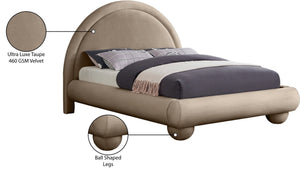 Meridian Furniture Madrid Arched Velvet Queen Bed Art Deco Sculpted Headboard Elegant Bedroom Centerpiece Taupe MadridTaupe-Q