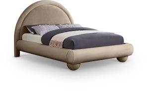 Meridian Furniture Madrid Arched Velvet Queen Bed Art Deco Sculpted Headboard Elegant Bedroom Centerpiece Taupe MadridTaupe-Q
