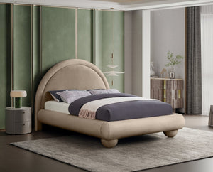 Meridian Furniture Madrid Arched Velvet Queen Bed Art Deco Sculpted Headboard Elegant Bedroom Centerpiece Taupe MadridTaupe-Q