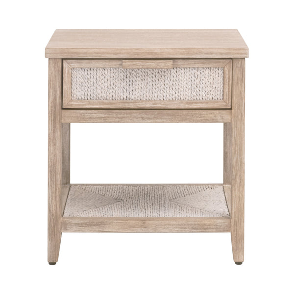 Essentials for Living Malay 1-Drawer Nightstand White Wash Abaca Rope, Natural Gray Mahogany